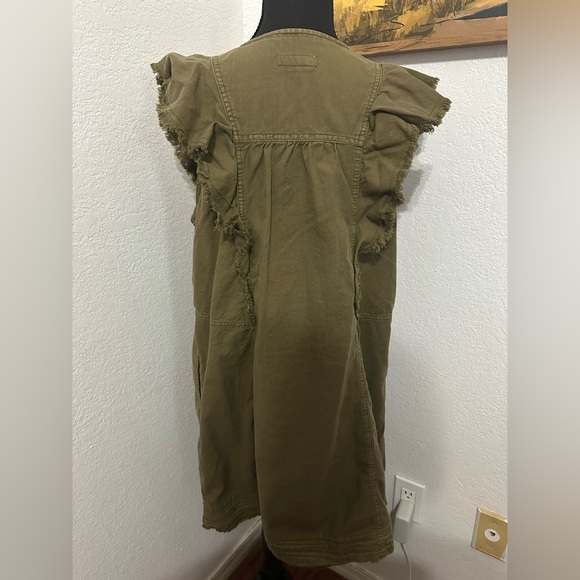 Pilcro Flutter Sleeve Button Down Tunic Dress in Moss Olive Green - Size L - Picture 5 of 10